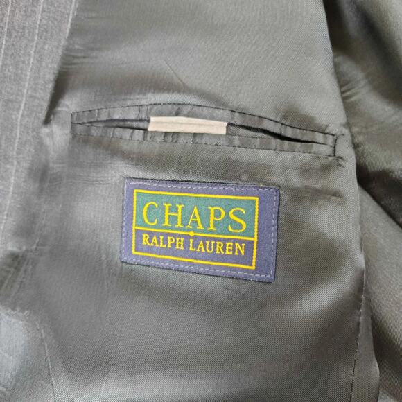 VTG CHAPS Ralph Lauren Men's 2 Piece Suit Dark gray Pin striped -Size: 46L / 42W - Picture 6 of 16